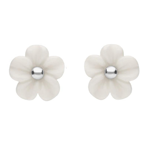 Sterling Silver White Agate Desert Rose Tuberose Stud Earrings, E2154