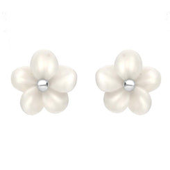 Sterling Silver White Agate Large Tuberose Pansy Stud Earrings E2153
