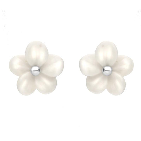 Sterling Silver White Agate Large Tuberose Pansy Stud Earrings E2153