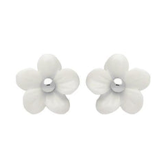 Sterling Silver White Agate Tuberose Pansy Stud Earrings, E2152.