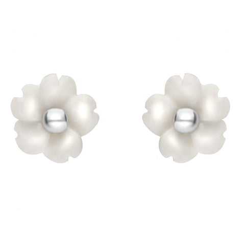 Sterling Silver White Agate Small Gypsophila Tuberose Stud Earrings, E2157
