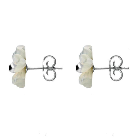 Sterling Silver White Mother of Pearl Tuberose Carnation Stud Earrings, E2162.