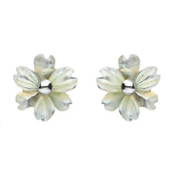 Sterling Silver White Mother of Pearl Tuberose Dahlia Stud Earrings, E2155.