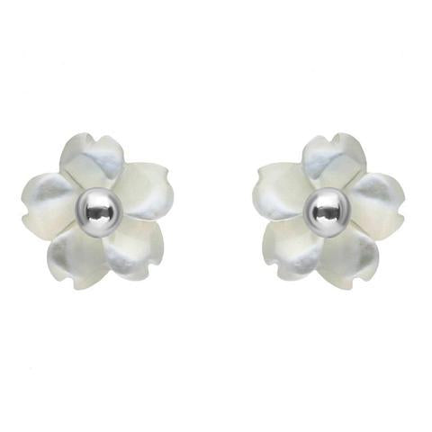 Sterling Silver White Mother of Pearl Tuberose Gypsophila Stud Earrings, E2157.