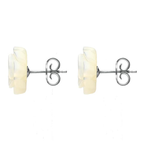 Sterling Silver White Mother of Pearl Tuberose Rose Stud Earrings, E2150.