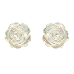 Sterling Silver White Mother of Pearl Tuberose Rose Stud Earrings, E2151.