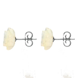 Sterling Silver White Mother of Pearl Tuberose Rose Stud Earrings, E2151.