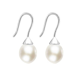 Sterling Silver White Pearl Hook Drop Earrings, E1359.