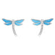 Sterling Silver White Sapphire Blue Enamel House Style Dragonfly Stud Earrings E2226