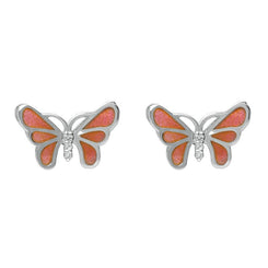 Sterling Silver White Sapphire Red Enamel House Style Butterfly Stud Earrings E2217