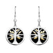 Sterling Silver Yellow Gold Plate Whitby Jet Round Tree of Life Drop Earrings E2485