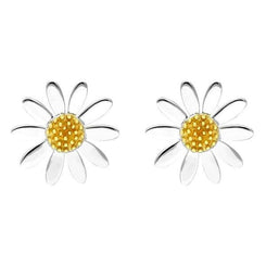 Sterling Silver Yellow Gold Vermeil Large Daisy Stud Earrings, E2482.