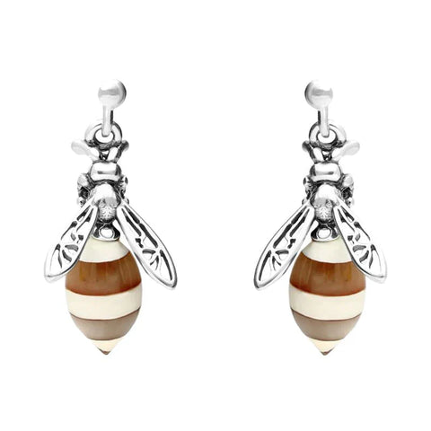 Sterling Silver Amber Small Bee Drop Earrings E2423