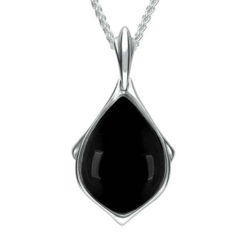 Sterling Silver Whitby Jet Framed Pear Necklace P2171 