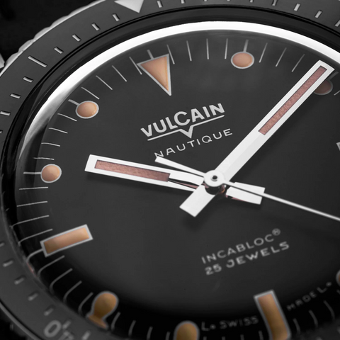 Vulcain Skindiver Nautique Black Khaki Brown Lum Watch