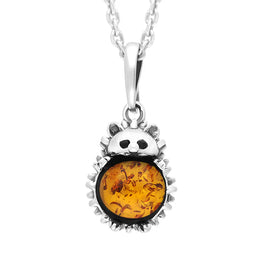 Sterling Silver Amber Medium Hedgehog Necklace