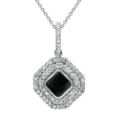 W Hamond 18ct White Gold Whitby Jet 0.34ct Diamond Double Row Octogon Shaped Necklace, P1551C. 