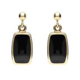 00071786 C W Sellors 9ct Yellow Gold Whitby Jet Dinky Barrel Drop Earrings, E228.