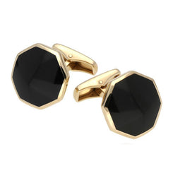 00024721 C W Sellors 9ct Yellow Gold Whitby Jet Octagon Shaped Cufflinks, CL414.