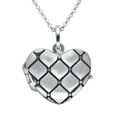 00119452 C W Sellors Sterling Silver Padded Heart Locket Necklace, P2633