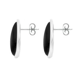 00080008 C W Sellors Sterling Silver Whitby Jet Leaf Shape Stud Earrings, E1306.