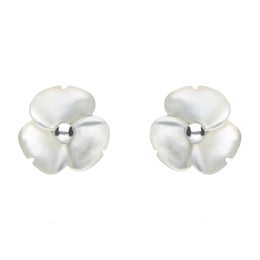 00126550 C W Sellors Sterling Silver White Mother of Pearl Tuberose Clover Stud Earrings, E2159.
