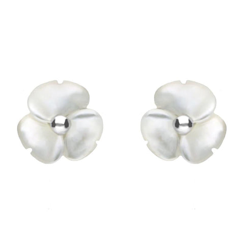 00126550 C W Sellors Sterling Silver White Mother of Pearl Tuberose Clover Stud Earrings, E2159.