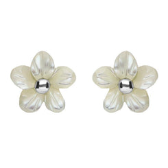 00126556 C W Sellors Sterling Silver White Mother of Pearl Tuberose Pansy Stud Earrings, E2152.