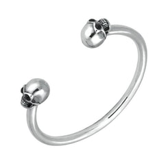 00090942 C W Sellors Sterling Silver Whitby Jet Medium Skull Torc Bangle. B849