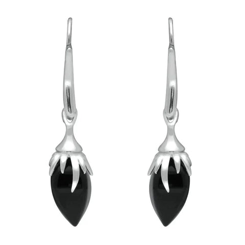 00109560 C W Sellors Silver Whitby Jet Plant Bud Style Drops E1807