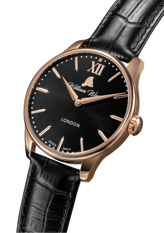 William Wood Chivalrous Rose Gold Black Leather Watch