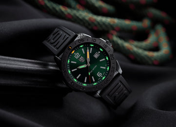 Luminox Pacific Diver Black Steel Green Watch XS.3137.B - UV light view