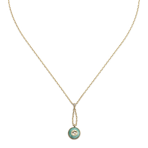 Gucci Interlocking G 18ct Yellow Gold Amazonite & Diamond Necklace