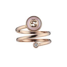Gucci Interlocking G 18ct Rose Gold Diamond & Pink Opal Spiral Ring