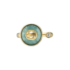 Gucci Interlocking G 18ct Yellow Gold Amazonite & Diamond Ring