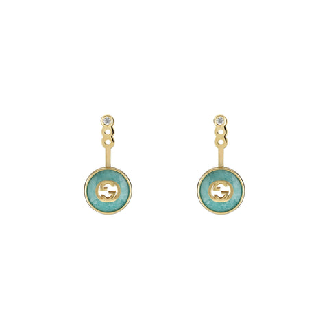 Gucci Interlocking G 18ct Yellow Gold Amazonite & Diamond Earrings