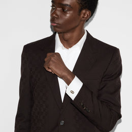 Gucci Interlocking G Black Enamel and Sterling Silver Cufflinks