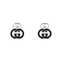 Gucci Interlocking G Black Enamel and Sterling Silver Cufflinks