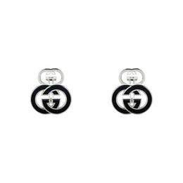 Gucci Interlocking G Black Enamel and Sterling Silver Cufflinks