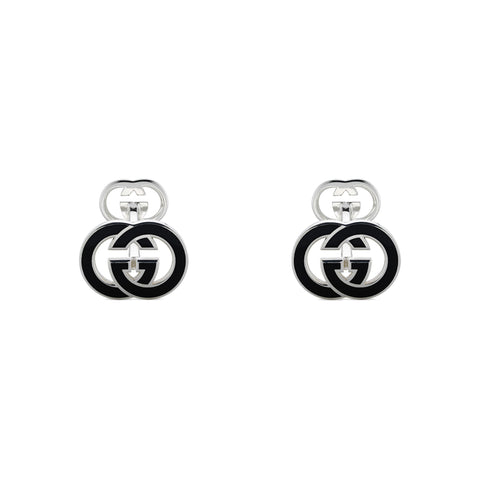 Gucci Interlocking G Black Enamel and Sterling Silver Cufflinks