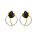 Yellow Gold Plated Sterling Silver Whitby Jet Open Circle Leaf Earrings, E2619