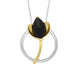 Yellow Gold Plated Sterling Silver Whitby Jet Open Circle Leaf Necklace, P3775