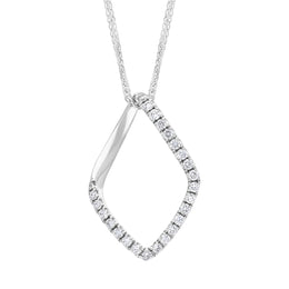 18ct White 0.28ct Diamond Lozenge Shape Grain Pendant & Chain