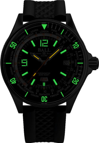 Ball Watch Company Engineer Master II Diver Worldtime Limited Edition Watch with black dial, rubber strap, steel case