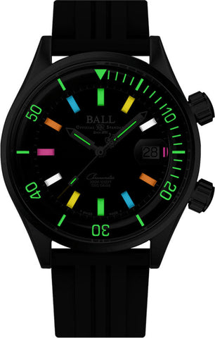 Ball Watch Company Engineer Master II Diver Chronometer Rainbow Watch with black dial, rubber strap, steel case