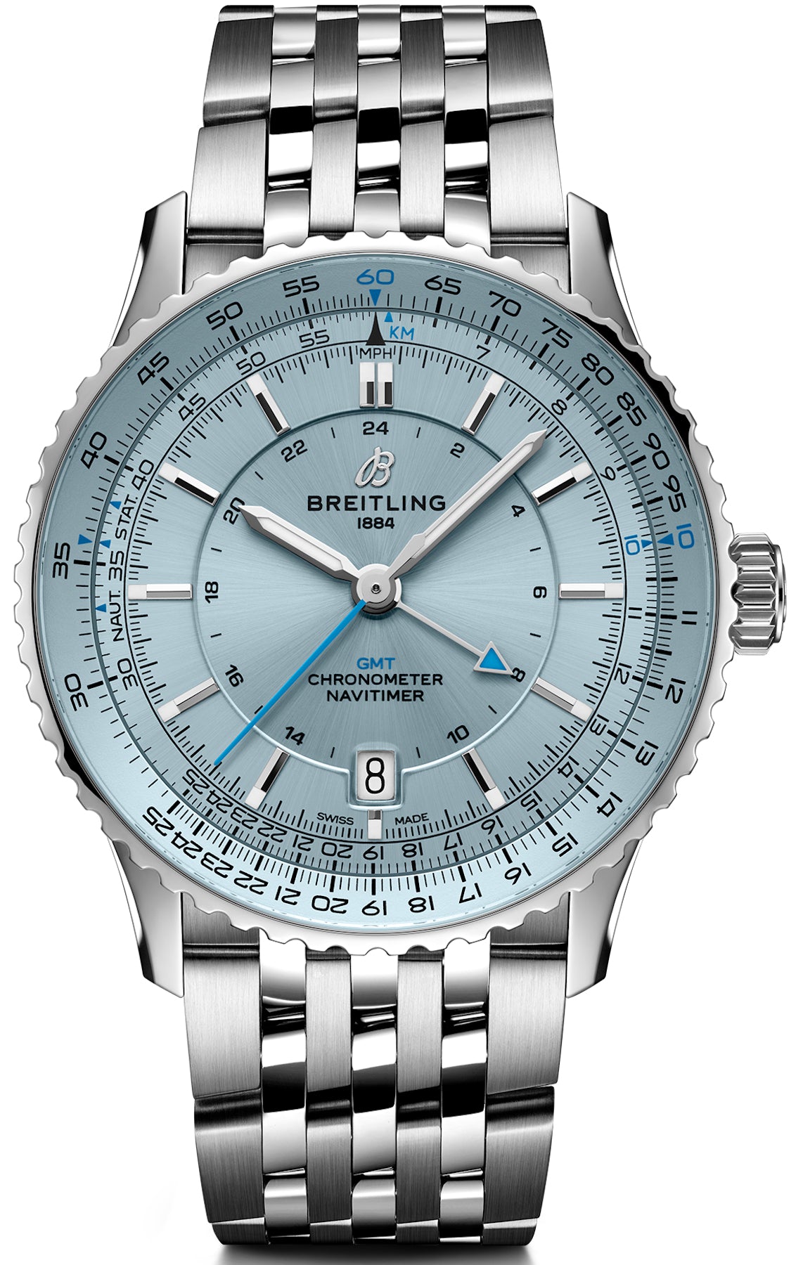Breitling Navitimer Automatic GMT 41 Light Blue Bracelet Watch