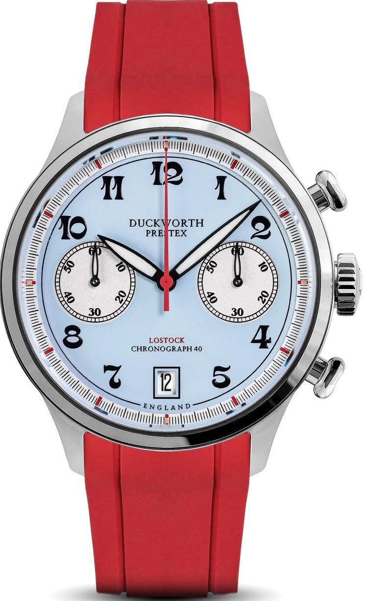 Duckworth Prestex Lostock Blue 40mm Quartz Chronograph Red Rubber Watch duckworth-prestex-lostock-blue-40mm-quartz-chronograph-red-rubber-watch