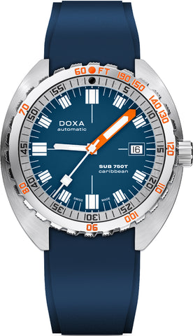 Doxa Sub 750T Caribbean Blue Rubber Watch 825.10.201.32