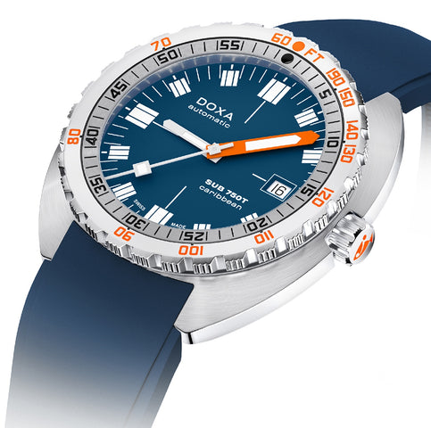 Doxa Sub 750T Caribbean Blue Rubber Watch