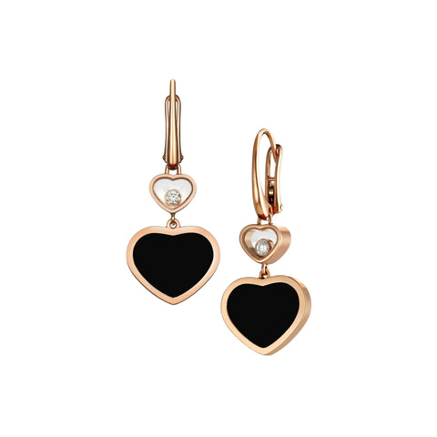 Chopard Happy Hearts 18ct Rose Gold Diamond Onyx Earrings